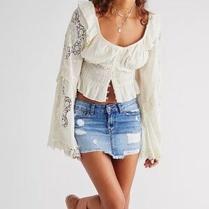 Free People We The Free Out Of Ordinary Denim Mini Jean Skirt Size 6 Distressed